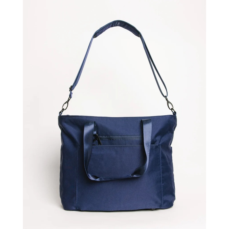 Large Navy Blue Tote Bag with Zipper Closure