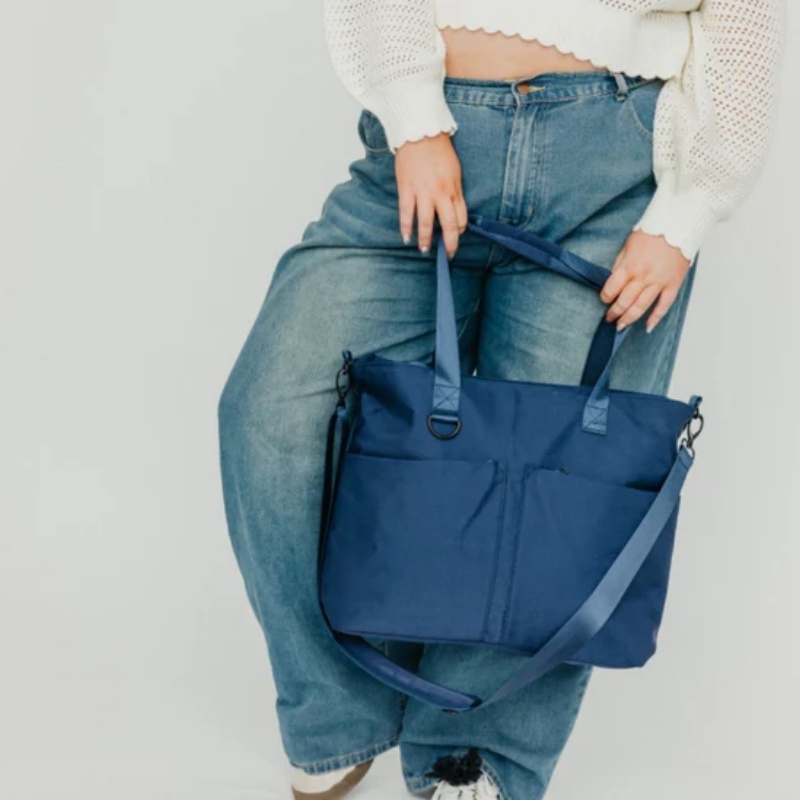 Durable Denim Navy Blue Tote Bag for Shopping