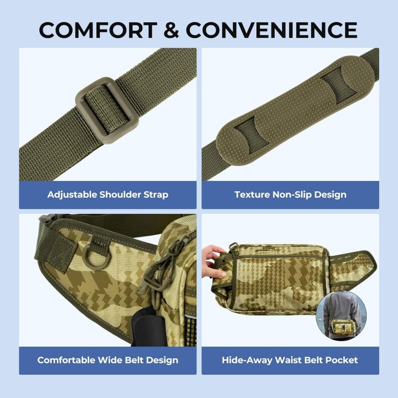 Adjustable shoulder strap fishing sling bag